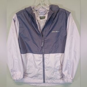 Eddie Bauer Kids Hooded Windbreaker Jacket Gray Lavender Colorblock Size M 10/12